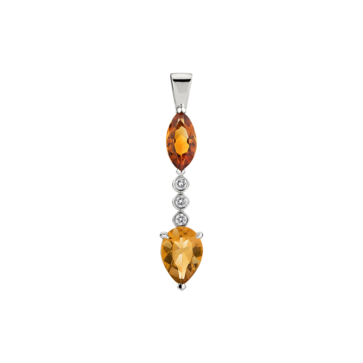 14K WHITE GOLD CITRINE & DIAMOND PENDANT