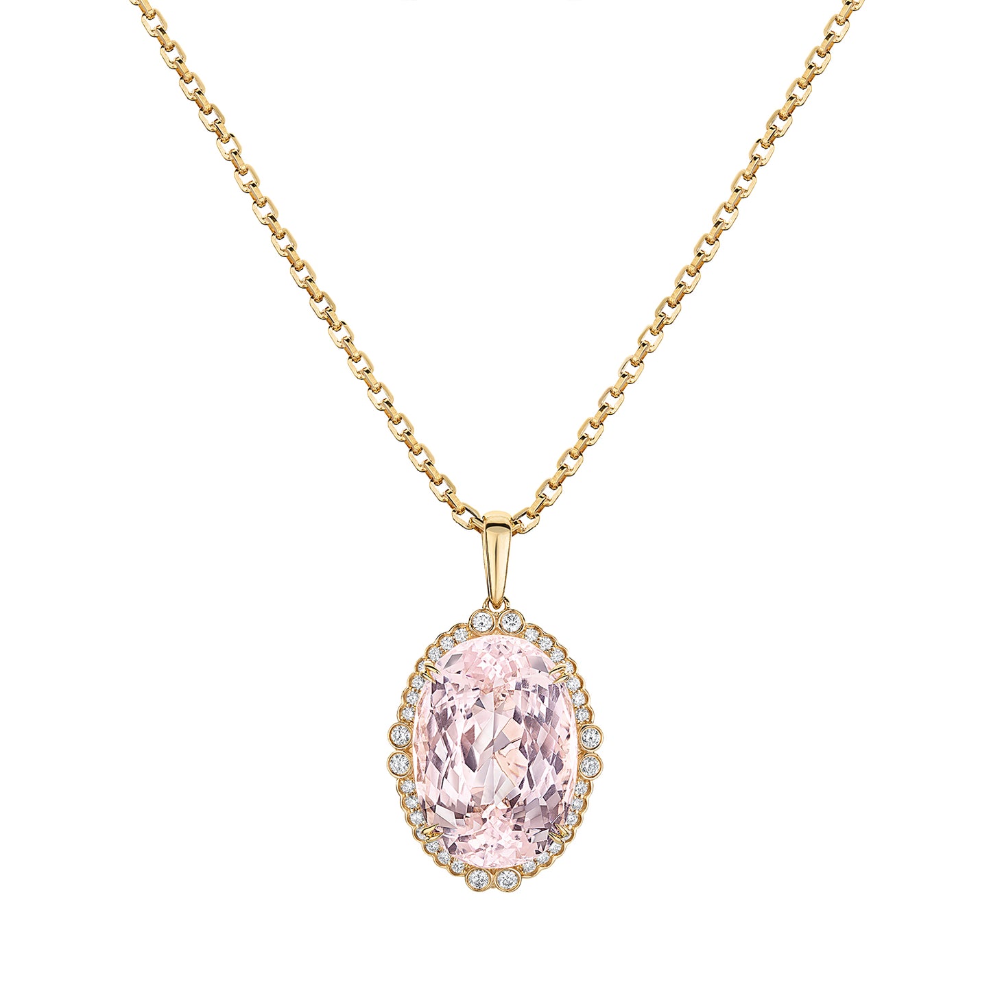 14K YELLOW GOLD KUNZITE AND DIAMOND PENDANT