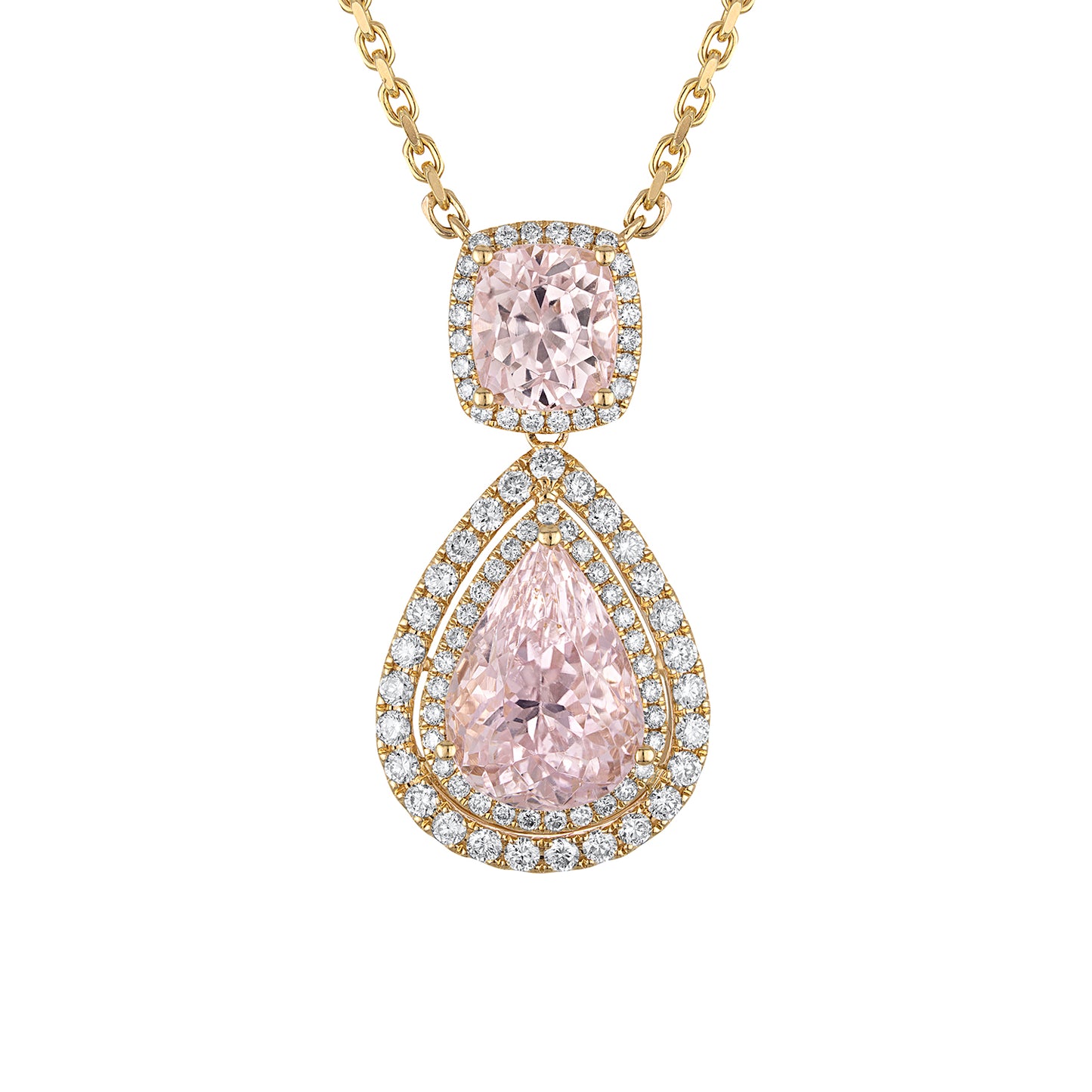 14K YELLOW GOLD KUNZITE AND DIAMOND PENDANT NECKLACE