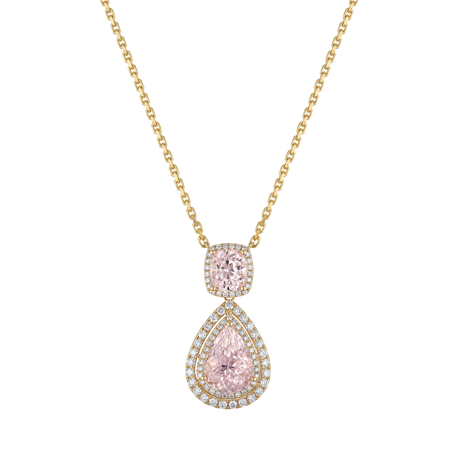 14K YELLOW GOLD KUNZITE AND DIAMOND PENDANT NECKLACE