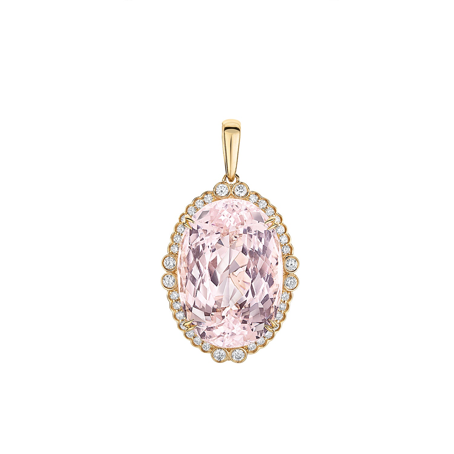 14K YELLOW GOLD KUNZITE AND DIAMOND PENDANT