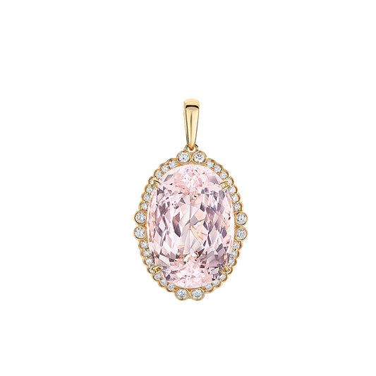 14K YELLOW GOLD KUNZITE AND DIAMOND PENDANT