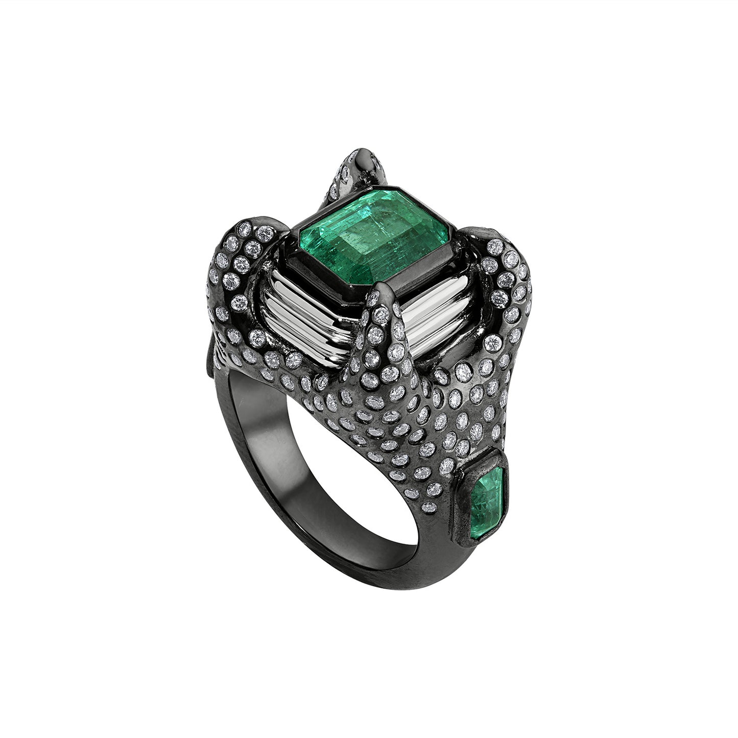 14K GOLD EMERALD & DIAMOND COCKTAIL RING