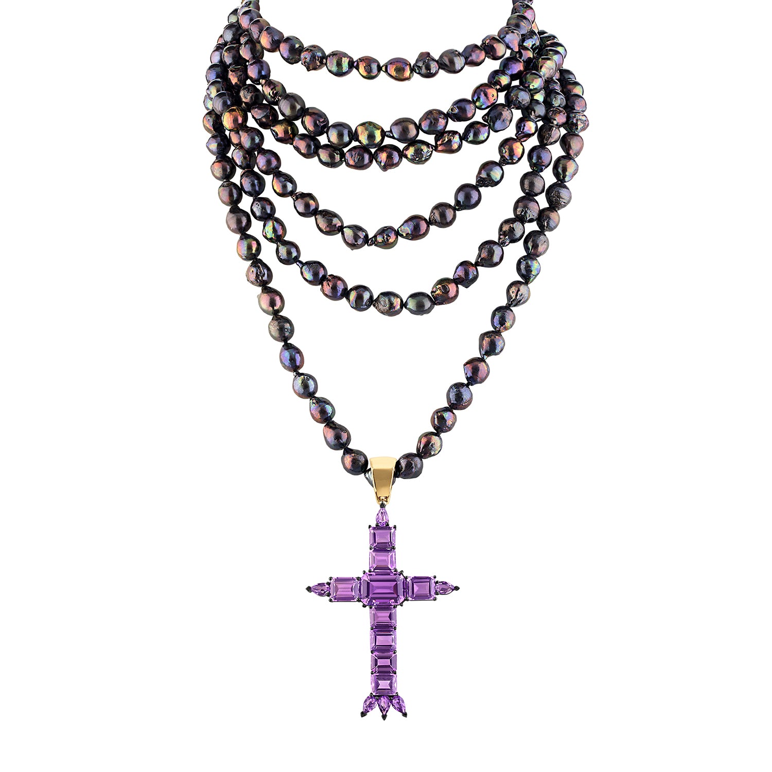THIRTY1 X BLACK PEARL AMETHYST CROSS NECKLACE